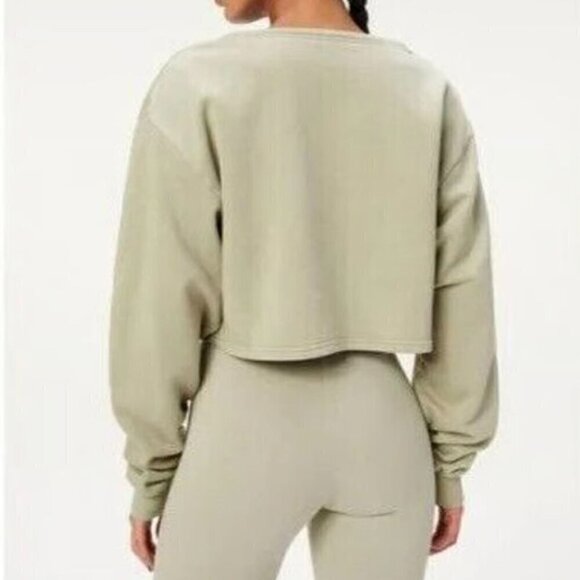 NWT Good American Essentials Green Collarless Half Zip Sweatshirt - Size 2 (M) - Picture 8 of 8